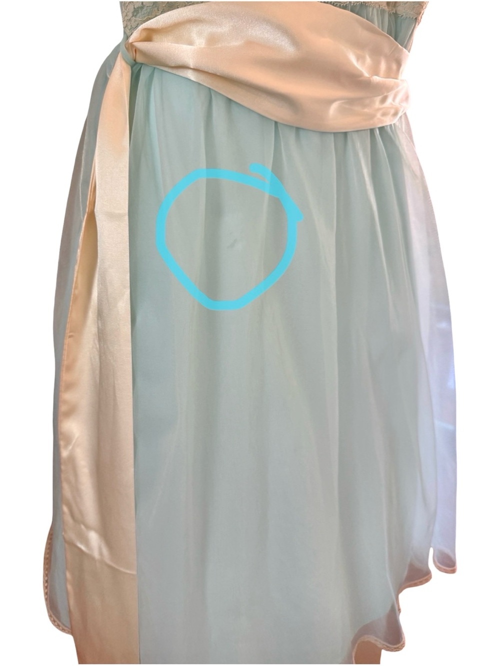 Miss Elaine Vintage Mint Blue Chiffon Lace Nightgown Medium 1960s Babydoll - Picture 12 of 12